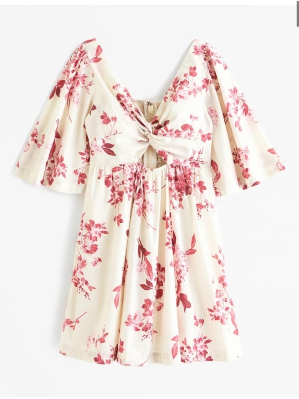 Abercrombie & Fitch Twist Front Cutout Flutter Sleeve Floral Dress S Cottagecore